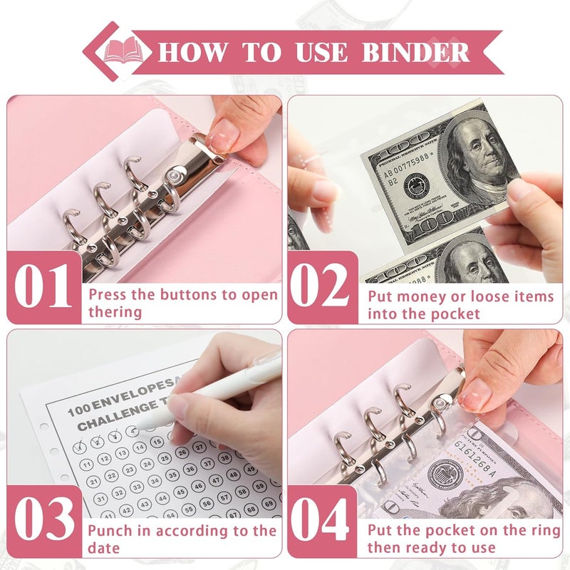 NICOOTH 100 Envelopes Money Saving Binder A5 Savings Challenge Book Easy and Fun Way to Save $5050 - Image 3
